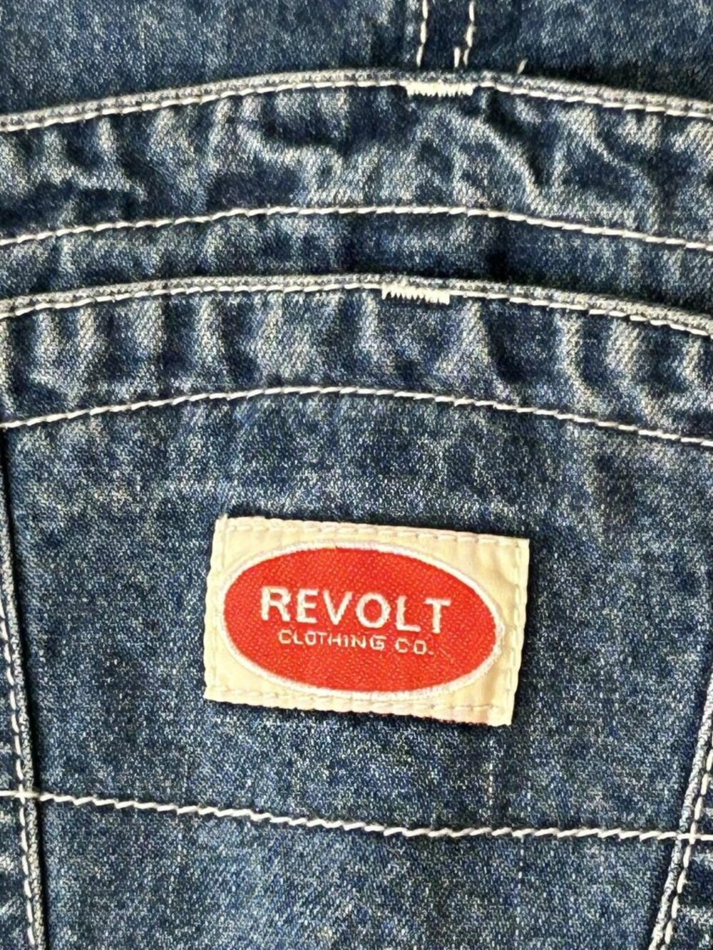 Vintage Revolt Clothing Co Overalls Womens L Blue Denim Bib Stripe Workwear 90s - Picture 3 of 14